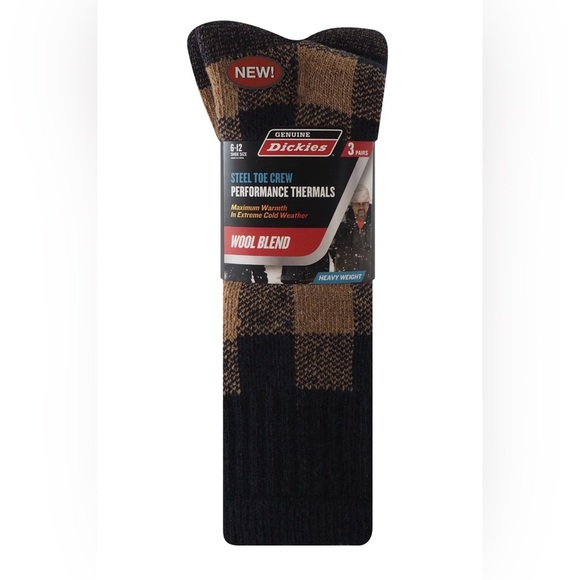 Dickies Mens Size 6-12 Wool Buffalo Plaid Crew Socks, 3-Pack - Picture 1 of 5